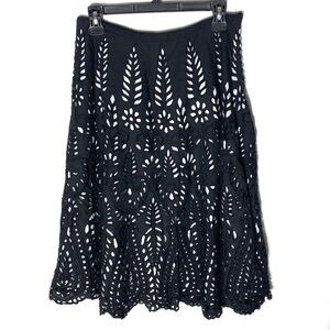 Anthropologie Kas New York Black Eyelet Midi Skirt 8 Boho Cottagecore Whimsygoth